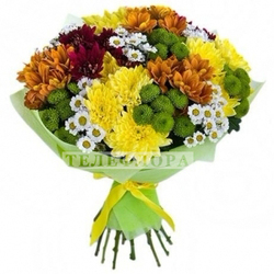 Букет цветов из 19 хризантем "Радуга"